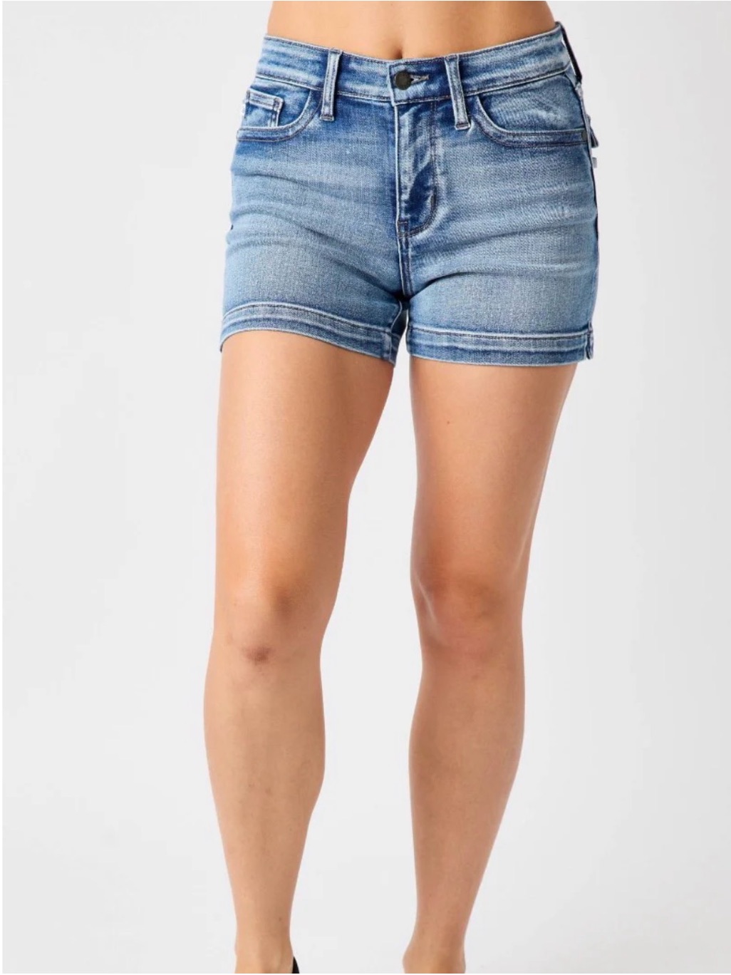 Judy Blue Mid-Rise Heavy Contrast Flap Pocket Shorts (Jb15274) Med Wash ~ 2x Nwt